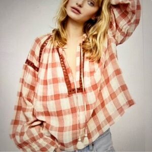 Free People Honey Grove prairie core cottage core boho core plaid shirt